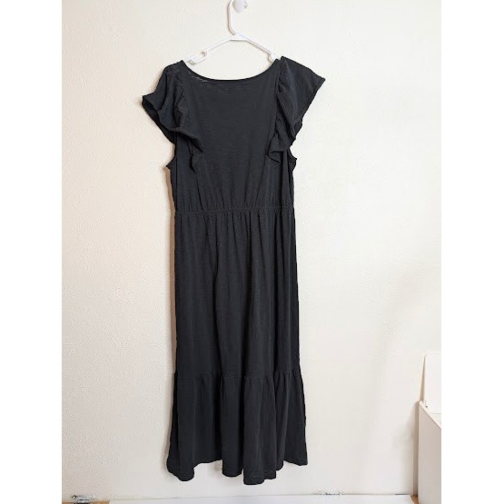 J Crew Womens XL Black Flutter Sleeve Tiered Midi Dress Boho Classic 100% Cotton - Picture 2 of 6